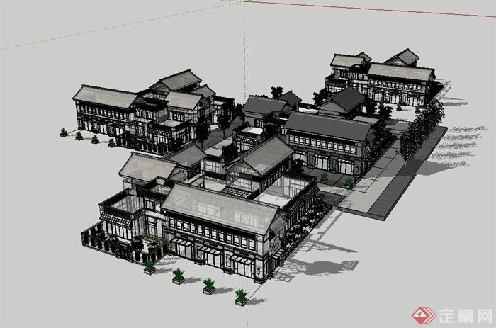 某现代中式风格完整的商业建筑su模型(1)