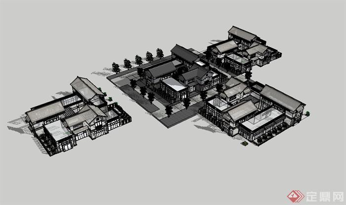 某现代中式风格完整的商业建筑su模型(3)