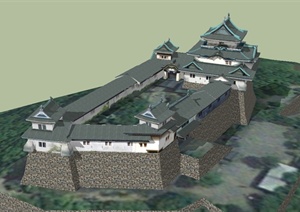 古典中式风格详细和歌山城寺庙SU(草图大师)模型