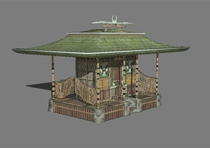 日式风格单层的花园储物房建筑SU(草图大师)模型