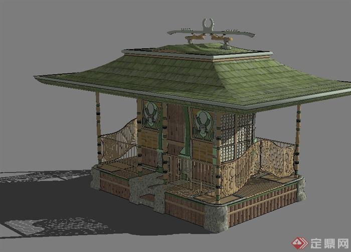 日式风格单层的花园储物房建筑su模型(2)