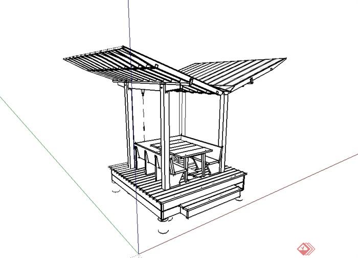 现代风格独特造型的玻璃凉亭su模型(1)