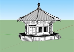 古典中式风格详细的完整寺庙亭房设计SU(草图大师)模型