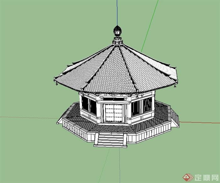 古典中式风格详细的完整寺庙亭房设计su模型[原创]