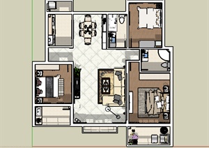某简欧室内空间住宅设计SU(草图大师)模型