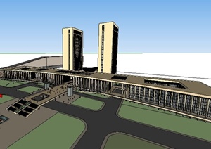 某行政中心办公楼建筑设计SU(草图大师)模型