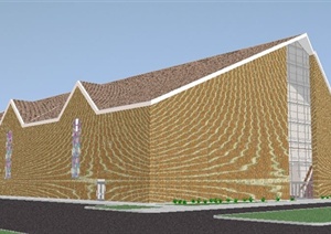 现代风格单层宗教礼堂建筑设计SU(草图大师)模型