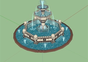 欧式风格详细完整的喷泉水钵设计SU(草图大师)模型