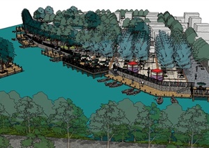 某现代风格滨河码头景观设计SU(草图大师)模型