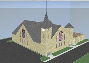 英式风格详细的宗教建筑楼设计SU(草图大师)模型