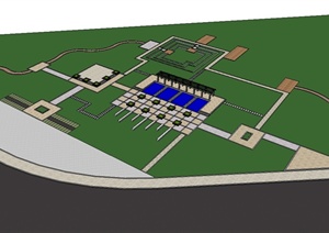 现代风格道路旁边小游园设计SU(草图大师)模型