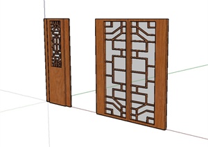 现代中式风格详细的室内门SU(草图大师)模型