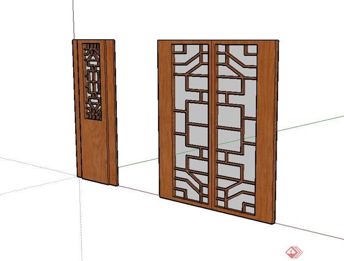 现代中式风格详细的室内门su模型(1)