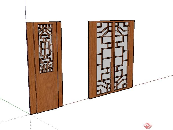 现代中式风格详细的室内门su模型(2)