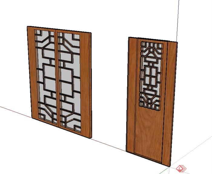 现代中式风格详细的室内门su模型(3)