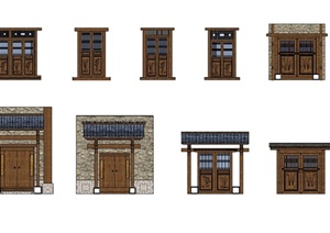 现代中式风格详细多种不同的建筑大门设计SU(草图大师)模型