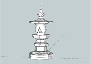 古典中式风格莲花灯塔设计SU(草图大师)模型