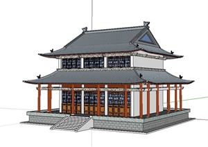 古典中式风格经典的庙宇建筑SU(草图大师)模型