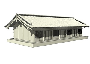 某古典中式风格详细的庙宇建筑SU(草图大师)模型