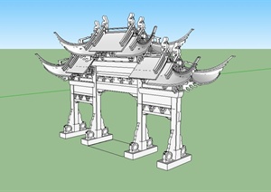 某古典中式风格详细独特的牌坊SU(草图大师)模型