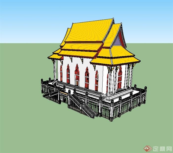 东南亚风格庙宇建筑楼su模型(2)