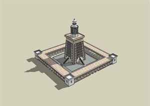 某欧式风格详细的纪念塔建筑楼设计SU(草图大师)模型