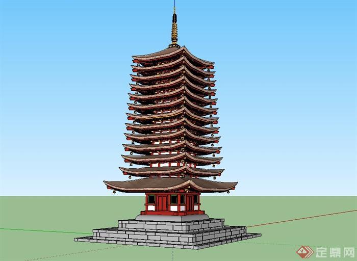 古典中式风格宝塔建筑su模型(1)