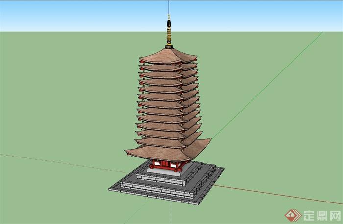 古典中式风格宝塔建筑su模型(2)