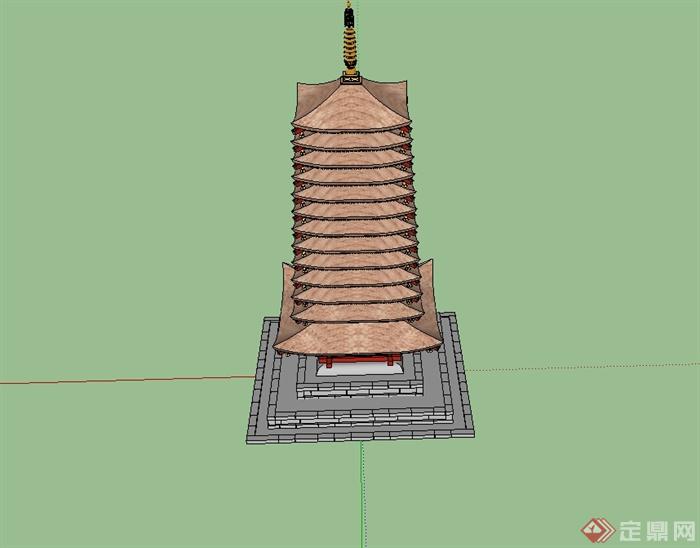 古典中式风格宝塔建筑su模型(3)