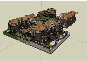 某欧式风格住宅小区别墅建筑楼设计及景观SU(草图大师)模型