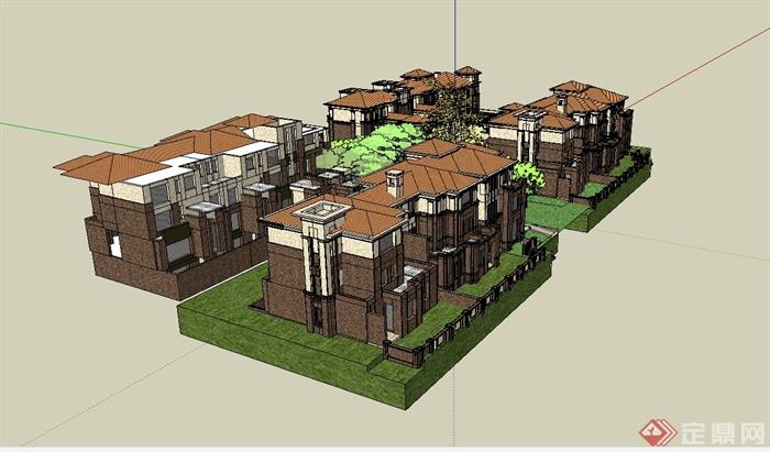 某欧式风格住宅小区别墅建筑楼设计及景观su模型(3)