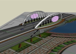 某现代风格详细的交通大桥设计SU(草图大师)模型
