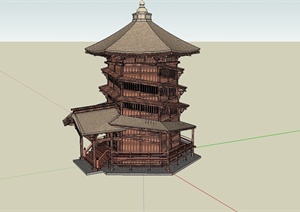 古典中式风格详细精致的塔建筑SU(草图大师)模型