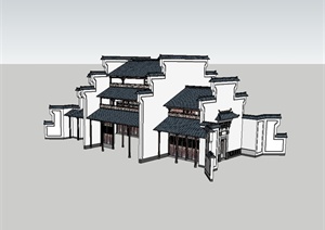现代中式风格商业多层建筑SU(草图大师)模型