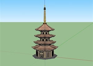 古典中式风格详细的塔设计SU(草图大师)模型