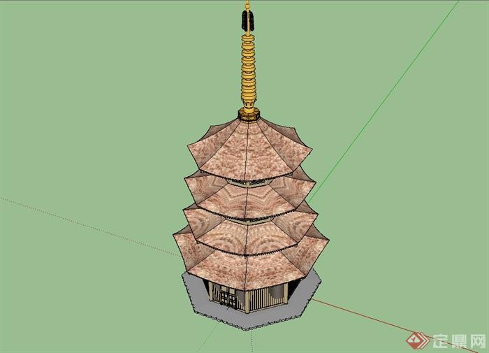 古典中式风格详细的塔设计su模型(2)