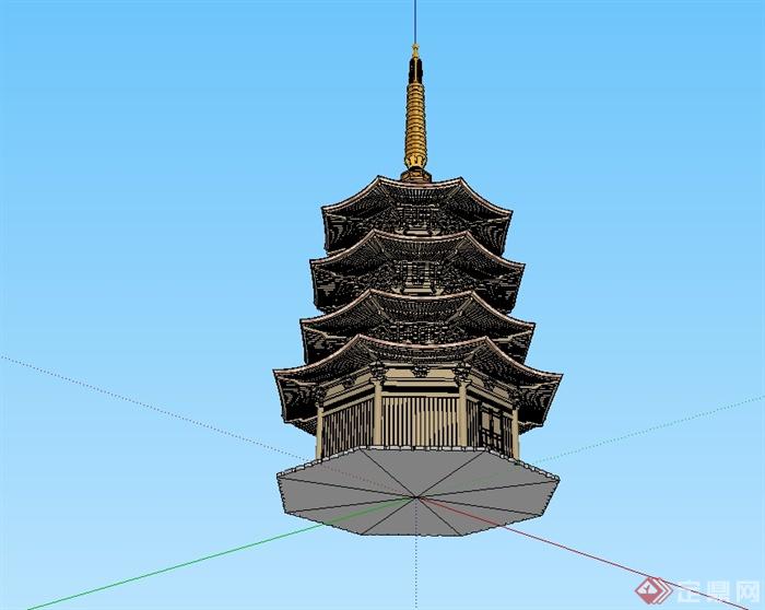 古典中式风格详细的塔设计su模型(3)