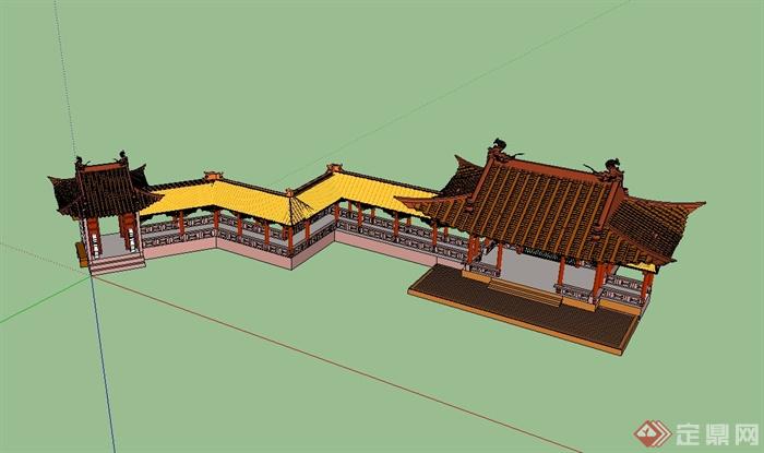 某古典中式风格详细完整的廊亭设计su模型(1)