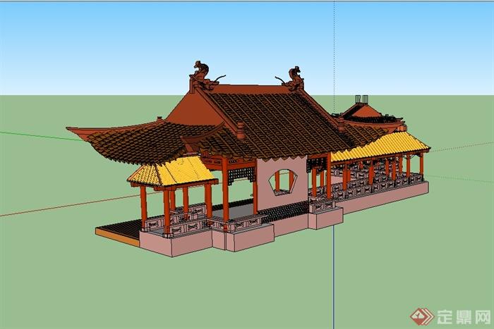 某古典中式风格详细完整的廊亭设计su模型(2)