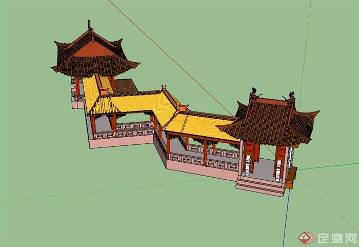 某古典中式风格详细完整的廊亭设计su模型(3)
