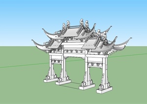 古典中式风格详细完整的牌坊SU(草图大师)模型