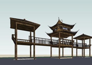 某中国古建连廊亭子设计SU(草图大师)模型