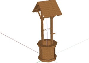 某园林景观木质水井小品设计SU(草图大师)模型