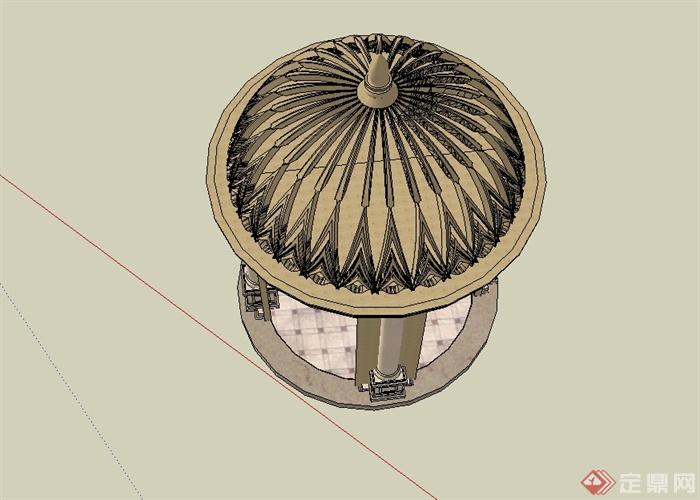 欧式风格详细的圆顶亭子设计su模型(2)