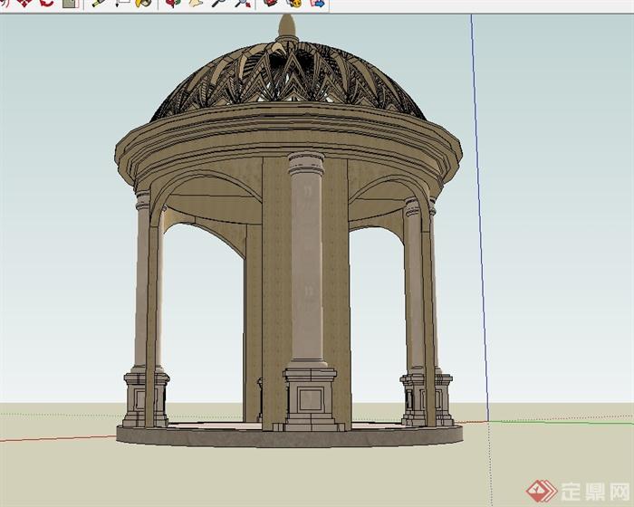 欧式风格详细的圆顶亭子设计su模型(3)