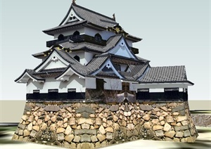 日本彦根城古建筑设计SU(草图大师)模型
