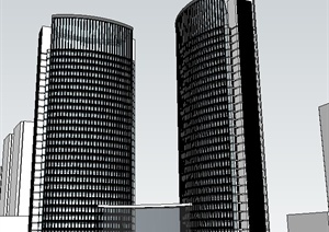 现代双塔造型商务中心建筑设计SU(草图大师)模型