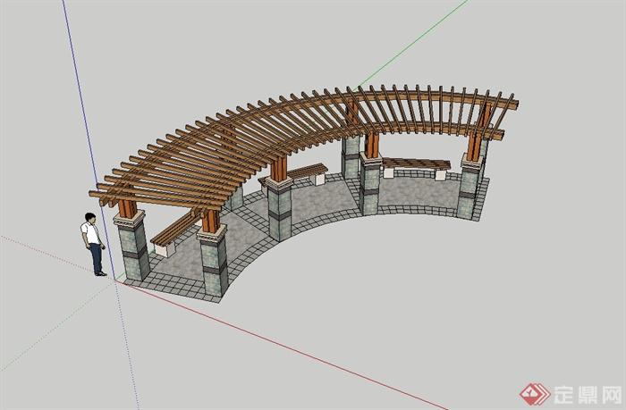 现代风格详细的完整的廊架设计su模型(1)