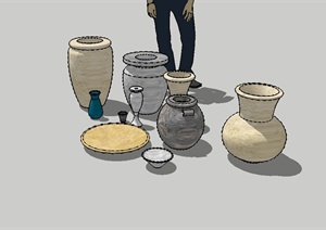 多种不同的详细陶罐小品设计SU(草图大师)模型