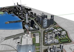 现代风格滨水一个城市综合规划设计SU(草图大师)模型
